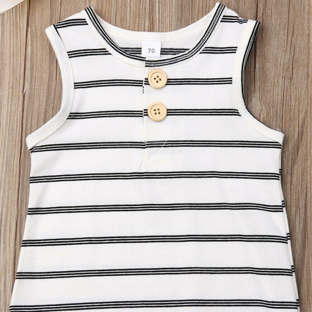 Grenouillère rayée sans manches pour nouveau-né bébé garçon/fille, tenue barboteuse, pyjama