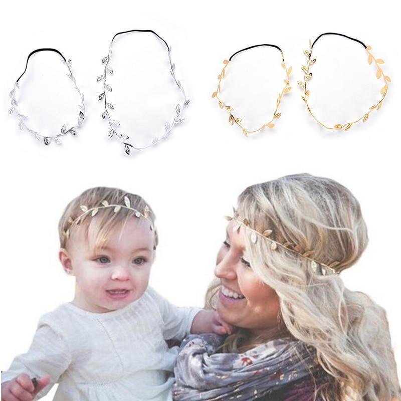 Bandeaux de luxe modernes en feuilles dorées et argentées, accessoires capillaires d'été, bijoux tendance pour mère et fille
