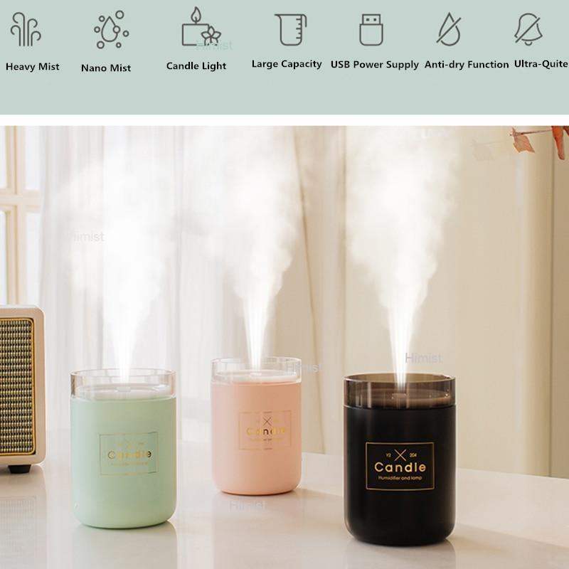 Humidificateur d'air ultrasonique 280 ml Bougie Lumière douce romantique Diffuseur d'huiles essentielles USB Diffuseur de brume d'arôme pour voiture