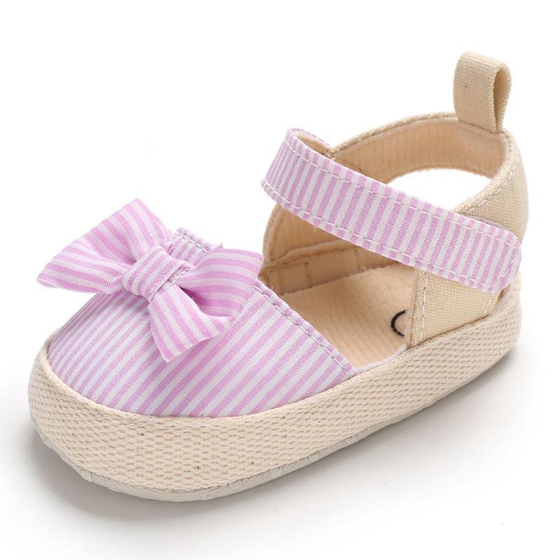 Bébé fille nouveau-né Rayé Noeud Sandales Chaussures souples Bébés Anti-dérapant Baskets Nouvelle Mode Sabots 0-18M
