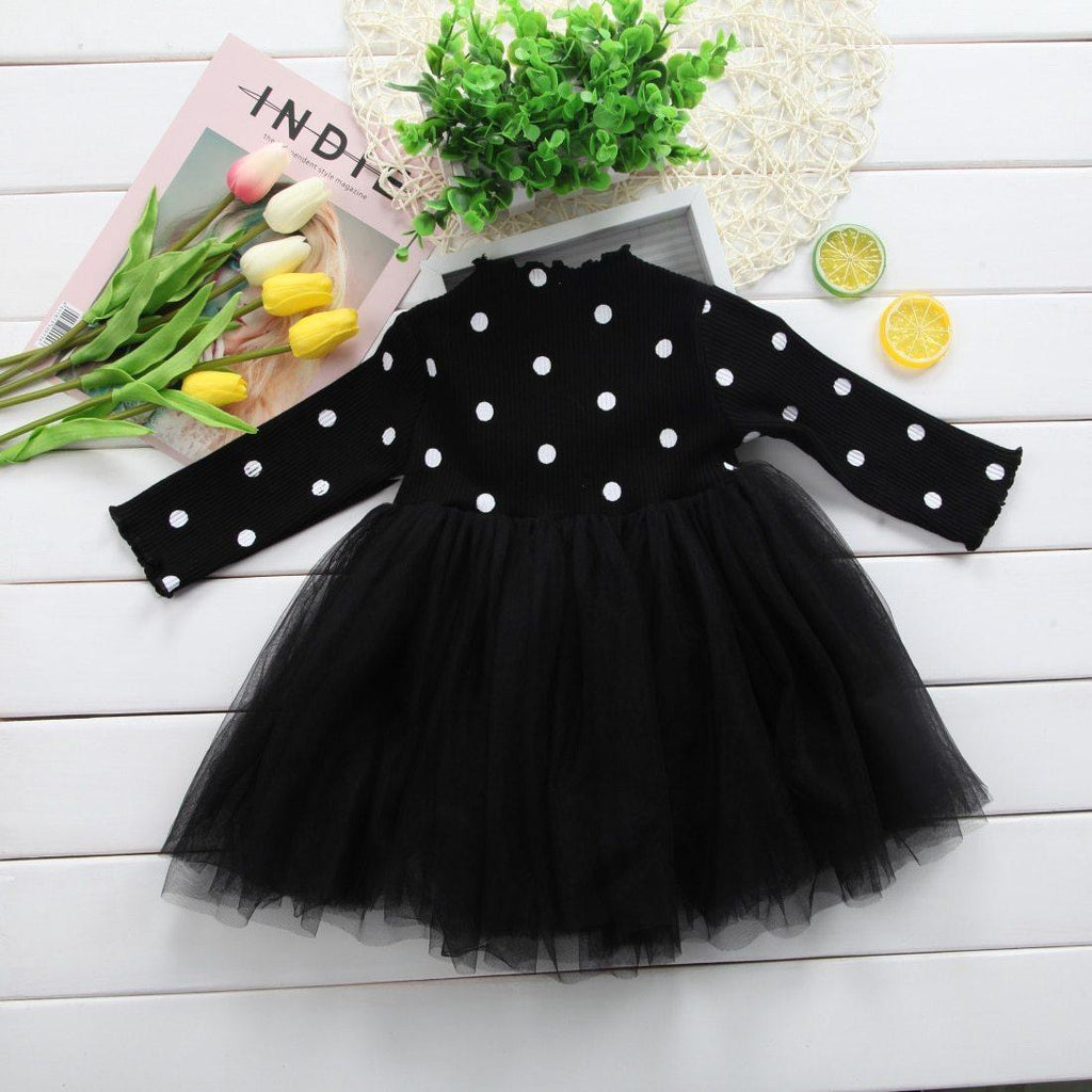 Robe de princesse à manches longues pour bébé fille, vêtements pour nouveau-né, avec nœud et pois, tutu, robe de soirée, vêtements pour bébé fille, style élégant