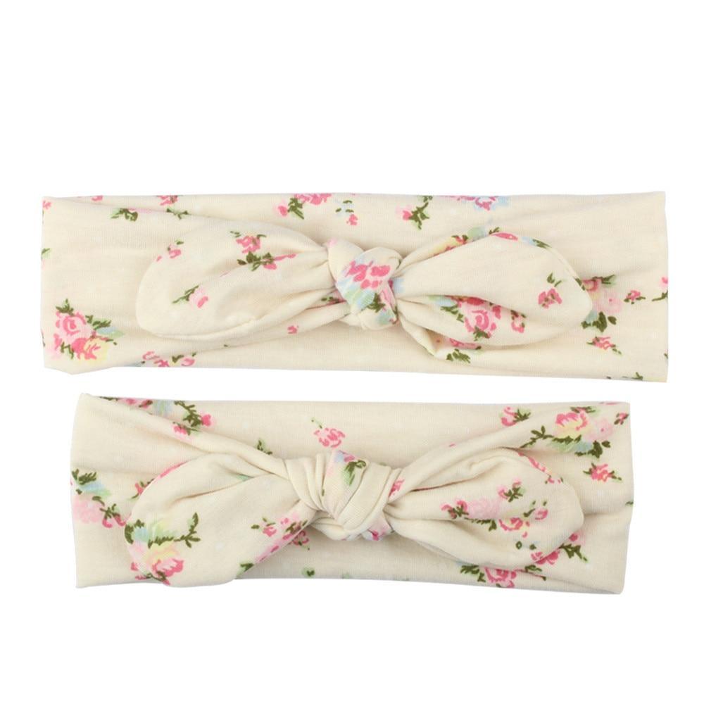 Bandeaux assortis mère-bébé turban faits main modernes Maman Fille Oreilles de lapin Imprimé floral Nœud