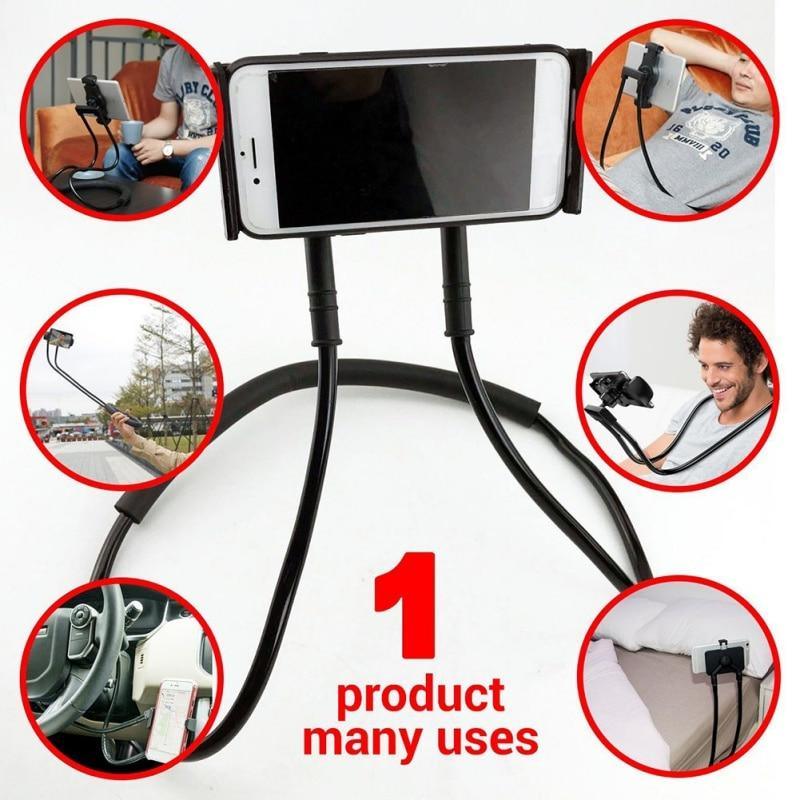 Support de téléphone portable universel flexible à suspendre au cou, support paresseux, support de lit à 360 degrés