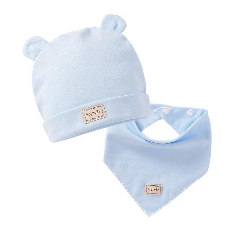 Chapeau mignon pour enfants avec bavoirs, bonnets de couleur unie en coton pour bébé nouveau-né, bavoirs, casquettes pour tout-petits et bébés