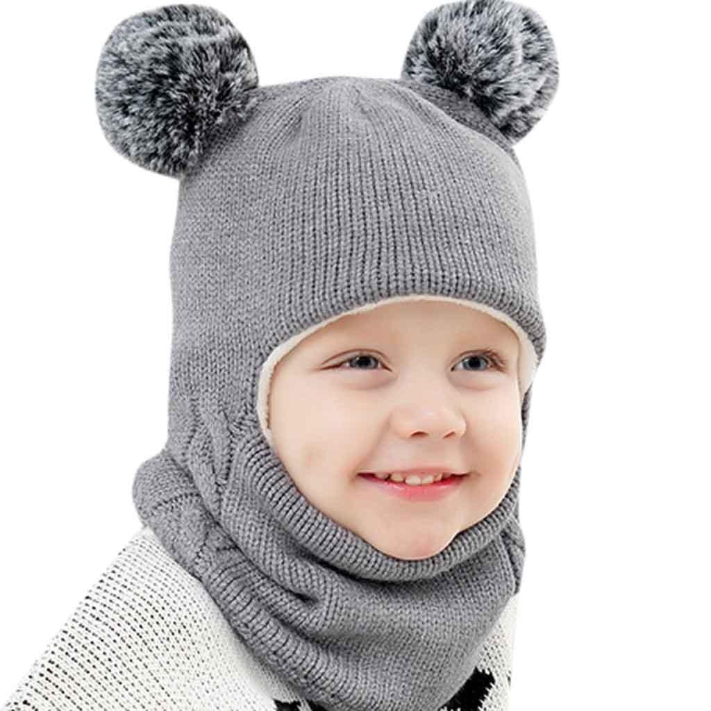 Nouveaux Bonnets d'Hiver Modernes pour Enfants Oreilles Filles Garçons Ensemble Écharpe Chaud Bébé Tricoté Bonnet Mignon pour l'Hiver pour Garçons et Filles