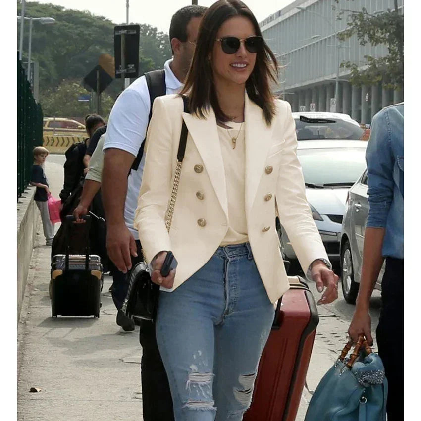 HAUTE QUALITÉ Nouvelle Mode 2024 Veste Designer Femme Classique Double Boutonnage Boutons Métal Lion Blazer Manteau Taille S-5XL