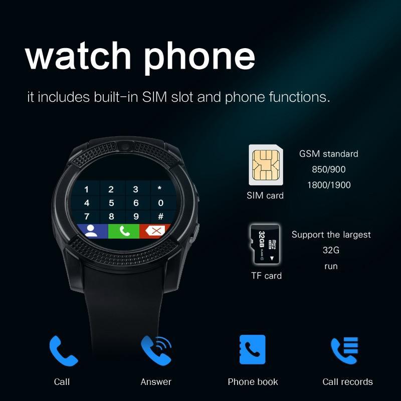 Montre intelligente de sport célèbre avec carte SIM pour systèmes Android et IOS avec caméra, appels, composition d'appels et moniteur de fréquence cardiaque.