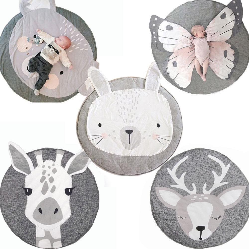 Tapis de jeu en forme d'animal de dessin animé pour bébés, tapis pour nouveau-nés, rampant en coton, tapis de sol rond pour chambre d'enfant, décoration de crèche