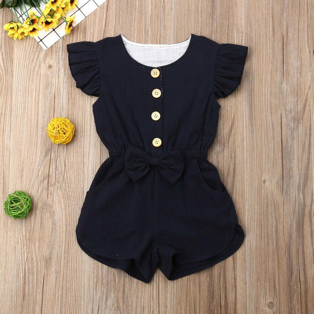 Bébé tout-petits Fille Bouton sans Manches Volants Barboteuse Combinaison Tenues pour Filles