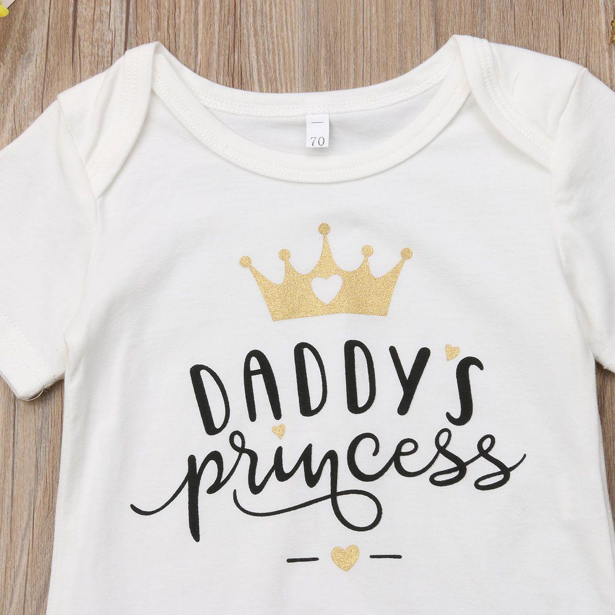 3 PIÈCES Ensemble De Vêtements Mignons Pour Bébés Filles Haut Body Short Pantalon Pour Filles Imprimé Princesse De Papa