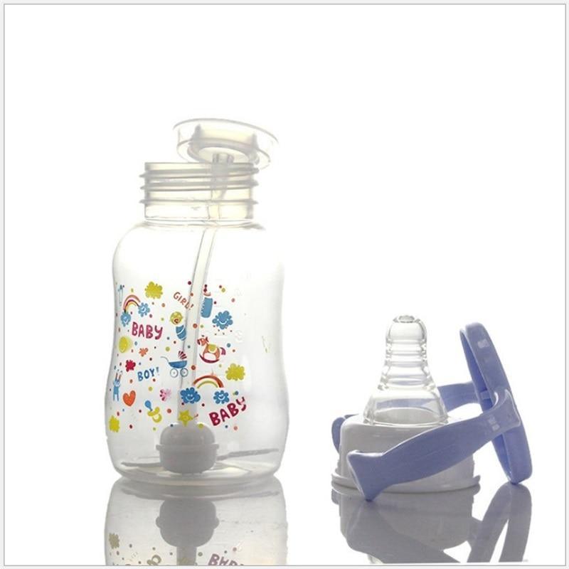 Biberon unisexe pour bébé 150/280 ml à col large en silicone souple avec paille pour nouveau-né avec poignée