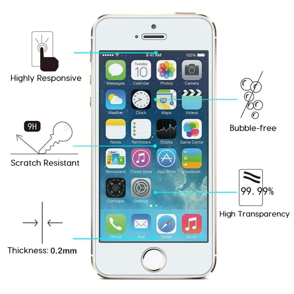 Protection d'écran en verre trempé 3D pleine couverture pour iPhone 5 5S SE 2016 Film de protection en verre pour iPhone 5S SE 5C Anti-explosion Anti-rayures Verre trempé Premium pour iPhone