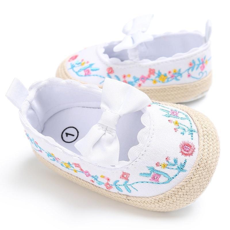 Chaussures Premiers Pas Bébé Fille, Semelle Souple Antidérapante, Nœud Blanc, Chaussures Élégantes et Luxueuses Pour Bébé Fille, Cadeau Parfait
