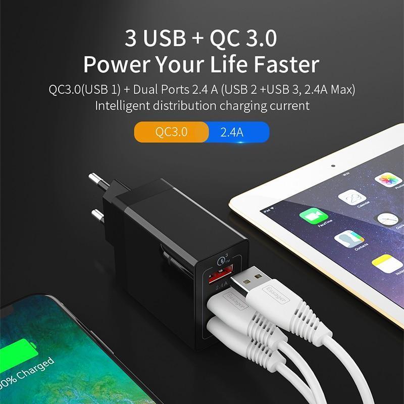 Chargeur USB 30W Quick Charge 3.0 QC3.0 QC Chargeur Rapide Multi-prises Mural pour Téléphones Portables