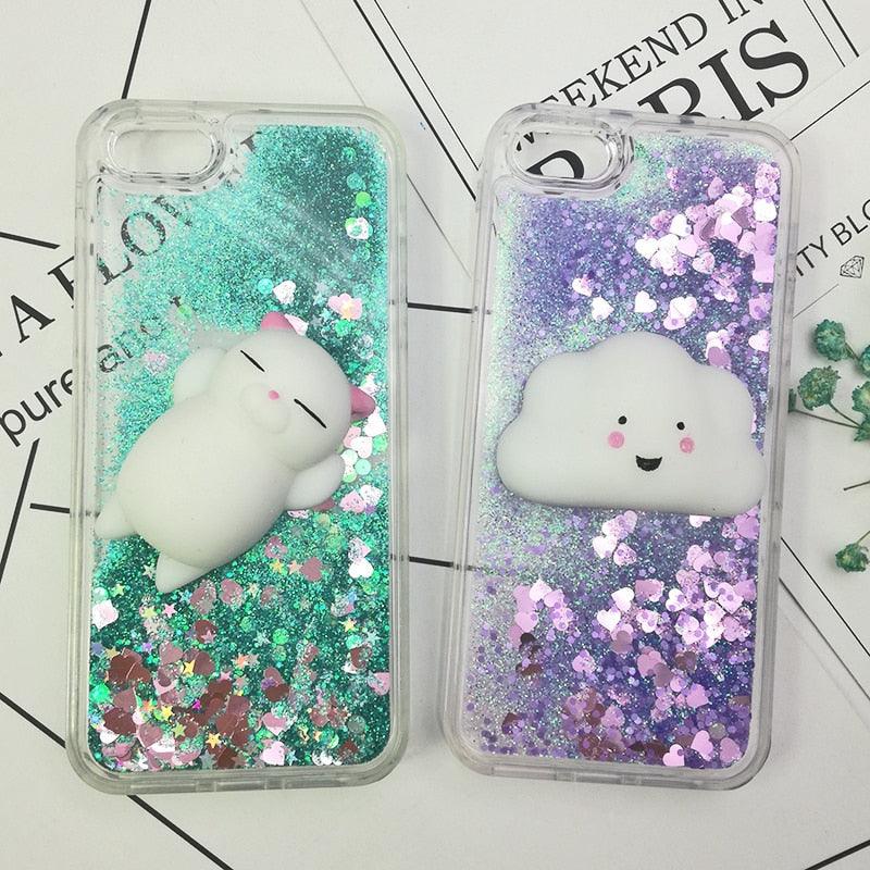 Coque 3D Chat pour iPhone 5s SE 7 7 Plus Coque Liquide Sable Mouvant Paillettes Silicone pour iPhone 8 8 Plus X 6 6s Étui Housse de Téléphone en Caoutchouc Silicone