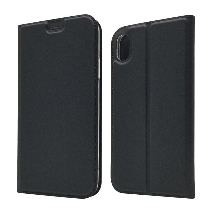 Coque légère et simple pour iPhone XS pour iPhone XS Max X XR 6S 5S 7 8 Plus 11 Pro Max Étui portefeuille de luxe à rabat magnétique en cuir PU avec fermeture magnétique Coque de protection intégrale pour iPhone