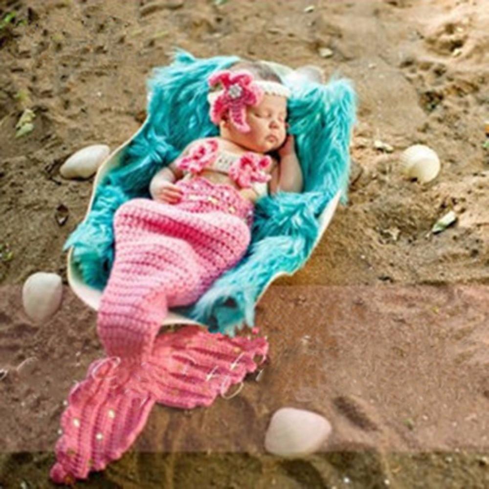 Bébé Chapeau Sirène Nouveau-né Accessoires Photographie Filles Bonnet Tricoté Crocheté Fait Main Design Princesse Moderne