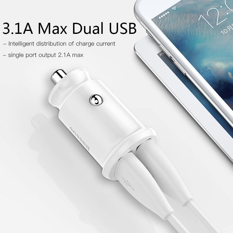 Double chargeur de voiture USB noir 3,1 A adaptateur de charge rapide pour voiture Chargeurs de voiture
