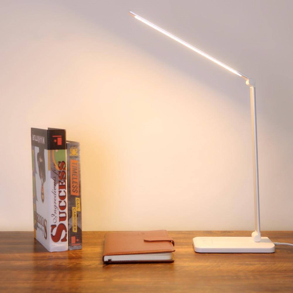STEVVEX Lampe de lecture de bureau dimmable pliable rotative avec interrupteur tactile, lampe de table LED avec port de charge USB CC, lampe de bureau avec fonction de minuterie pour chambre d'enfant