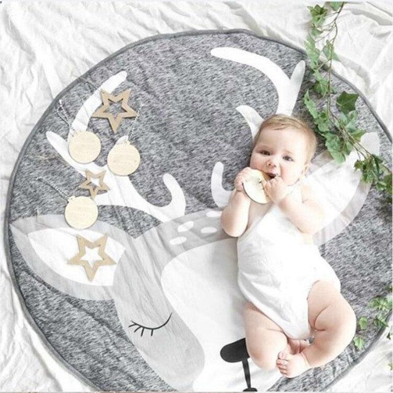 Tapis de jeu en forme d'animal de dessin animé pour bébés, tapis pour nouveau-nés, rampant en coton, tapis de sol rond pour chambre d'enfant, décoration de crèche