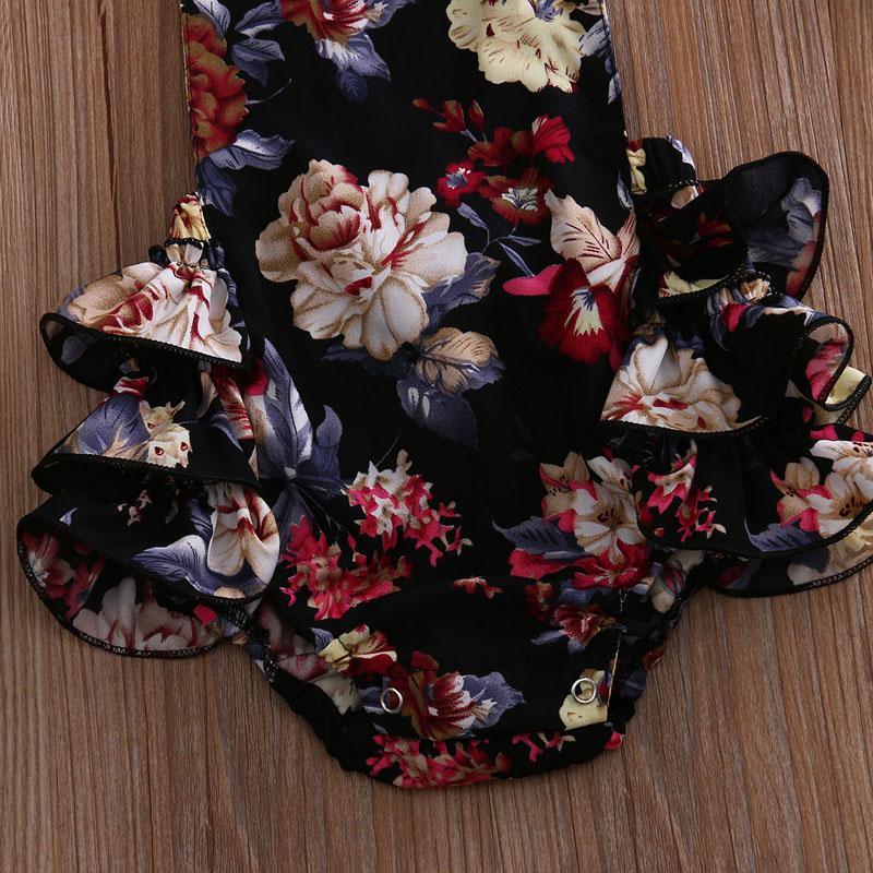 2 pièces Bébés Filles Vêtements Fleur Barboteuse Sans Manches Combinaison Tenues Bandeau Vêtements Avec Nœud Au Design Floral Élégant