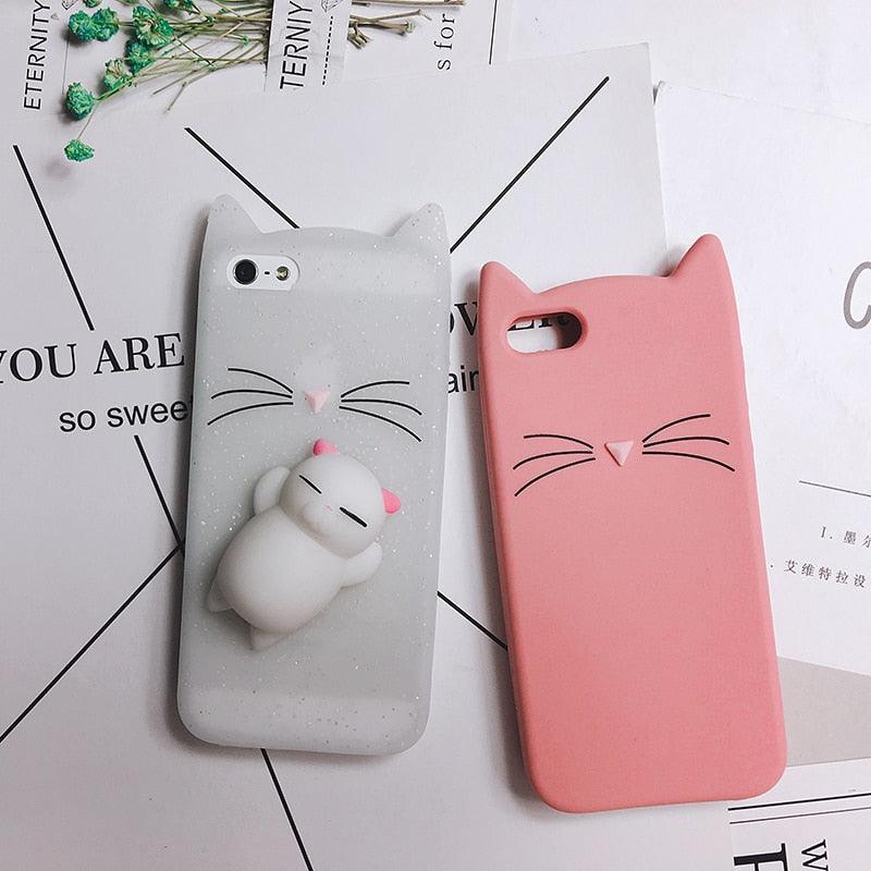 Coque de téléphone portable en silicone souple pour chat, coque arrière pour iPhone 6 6S 7 8 Plus X, motif ours mignon, coque de téléphone portable en forme de phoque 3D, étui en silicone pour iPhone 5S SE 8 Plus
