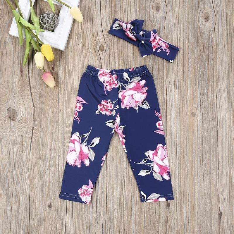 Pantalon d'été de luxe moderne pour bébés filles à motif floral avec bandeau Nouveau-né Enfants Filles Bas floraux Pantalons longs Pantalons à motif floral pour filles avec nœud
