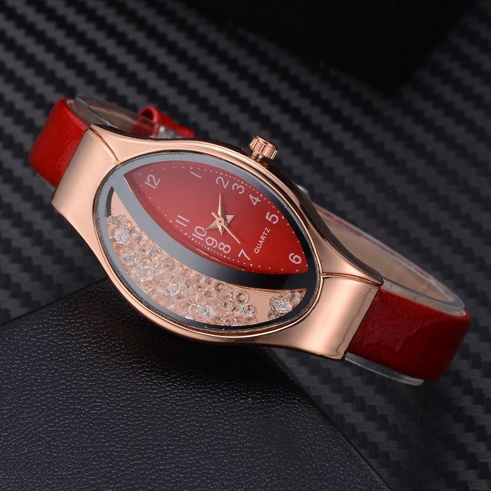 Montre de luxe Ellipse en PU à bracelet en cuir pour femmes, montre-bracelet à quartz sport en strass pour femmes et jeunes filles