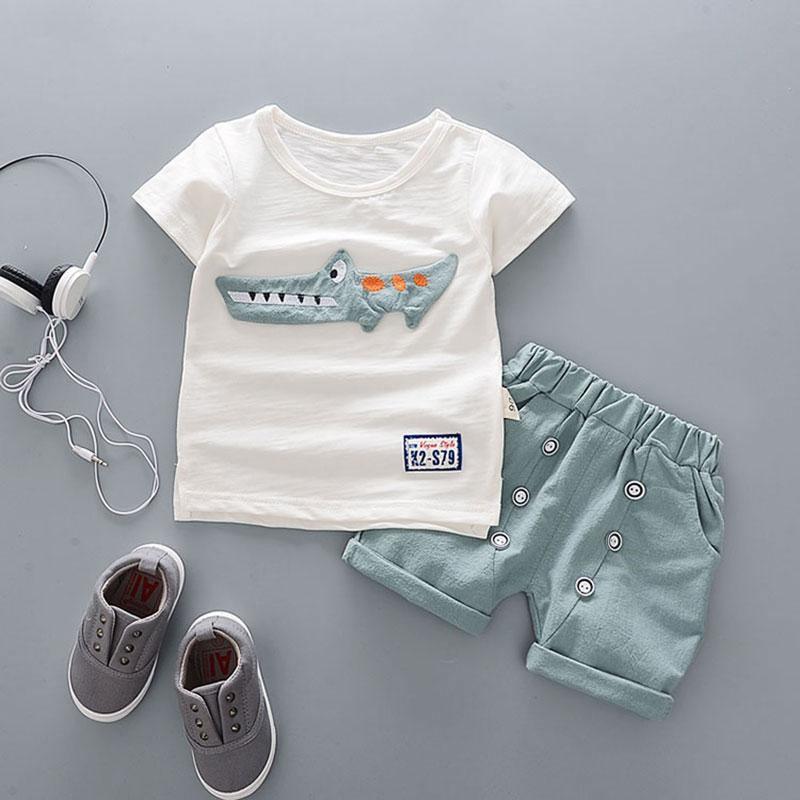 Ensemble T-shirt et short à la mode en coton avec motif de dessin animé pour nouveau-né garçon, vêtements d'extérieur d'été