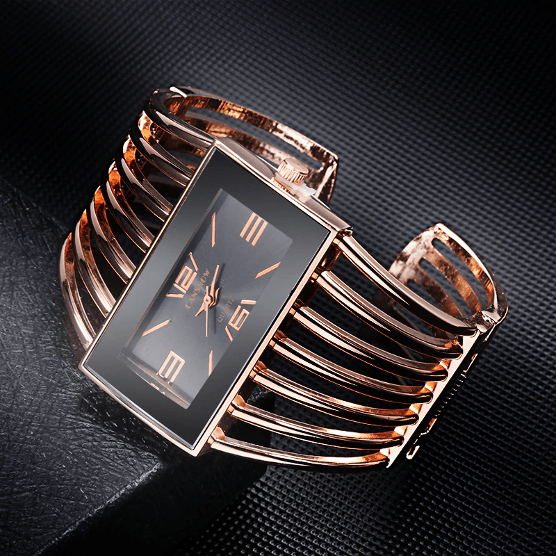 Montre élégante pour femme, de luxe, à la mode, bracelet jonc en or rose, montre habillée pour femme, horloge féminine, montre-bracelet Saati pour femmes et filles