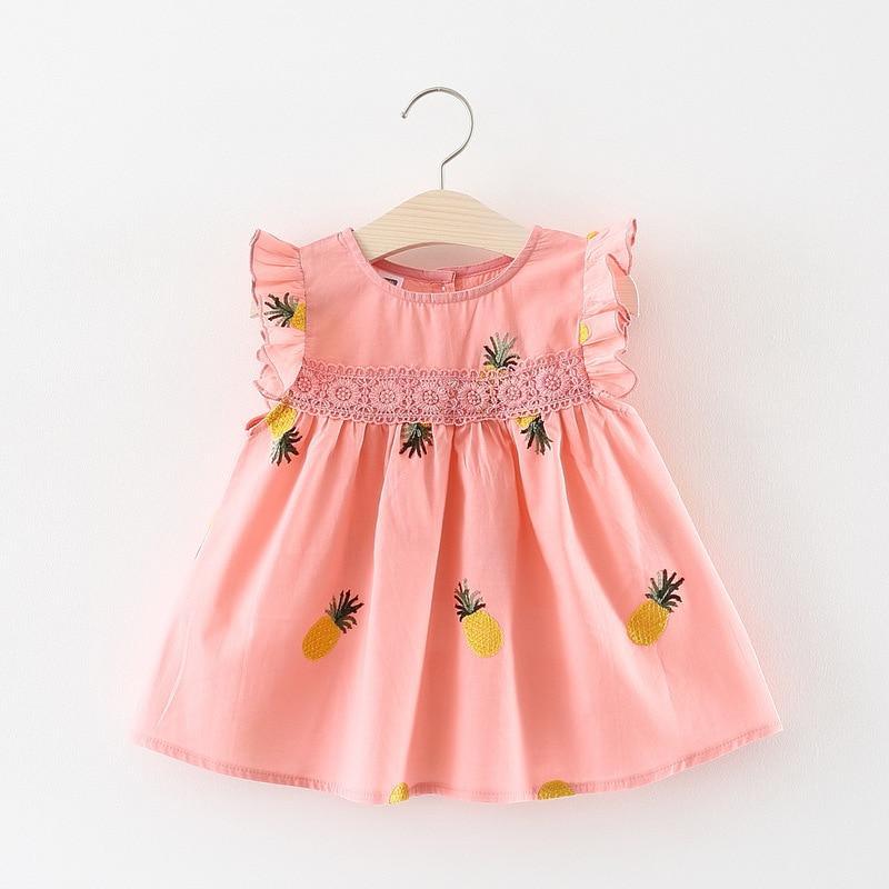 Robes d'été pour bébé avec manches à volants pour nouveau-né, en coton, sans manches, motif ananas, pour fillettes