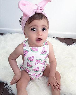 Grenouillère barboteuse pour bébé fille avec bandeau, imprimé pastèque, tenue de soleil, ensemble neuf 0-24 mois au design moderne