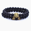 Bracelet classique, vintage et élégant avec tête de lion et couronne de luxe, perles en pierre de lave naturelle, bracelet étonnant, idéal pour les bijoux de mode pour hommes
