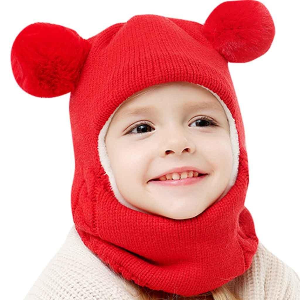 Nouveaux Bonnets d'Hiver Modernes pour Enfants Oreilles Filles Garçons Ensemble Écharpe Chaud Bébé Tricoté Bonnet Mignon pour l'Hiver pour Garçons et Filles
