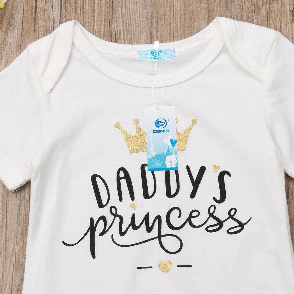 3 PIÈCES Ensemble De Vêtements Mignons Pour Bébés Filles Haut Body Short Pantalon Pour Filles Imprimé Princesse De Papa