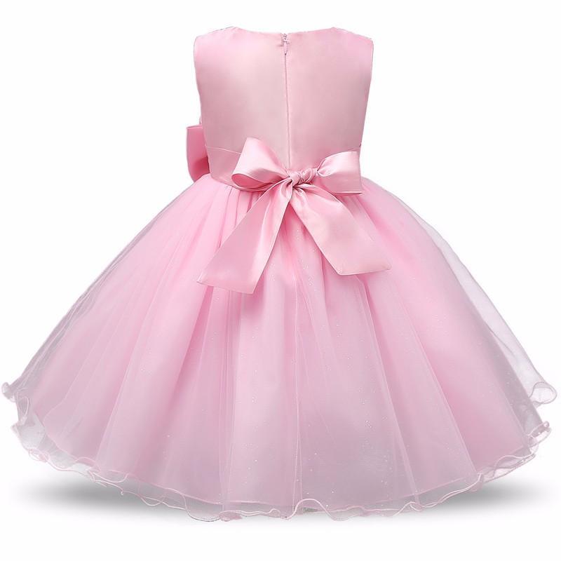 Robe de luxe faite à la main, nouvelle, élégante, blanche, pour le premier anniversaire de fille, tenue de fête, avec fleurs roses en 3D, pour tout-petite, avec grand nœud