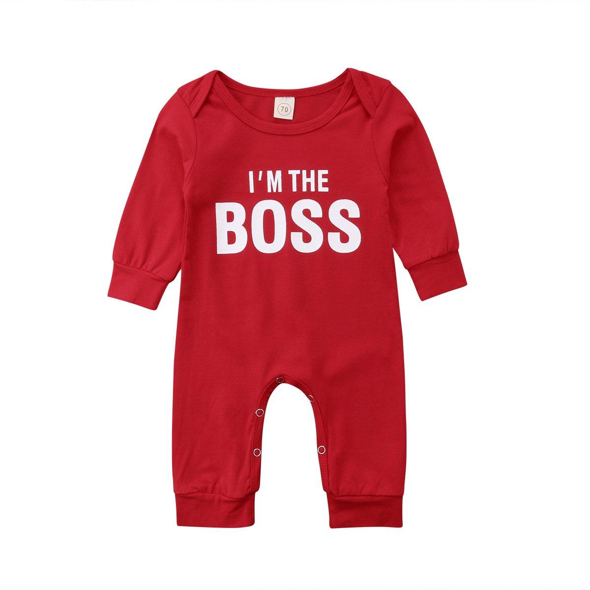 Tenue barboteuse pour nouveau-né garçon/fille « I'm the BOSS », cadeau de Noël, combinaison rouge moderne