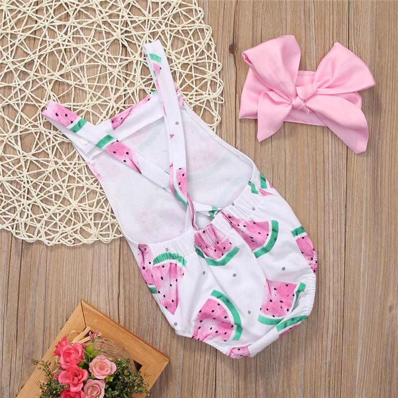 Grenouillère barboteuse pour bébé fille avec bandeau, imprimé pastèque, tenue de soleil, ensemble neuf 0-24 mois au design moderne