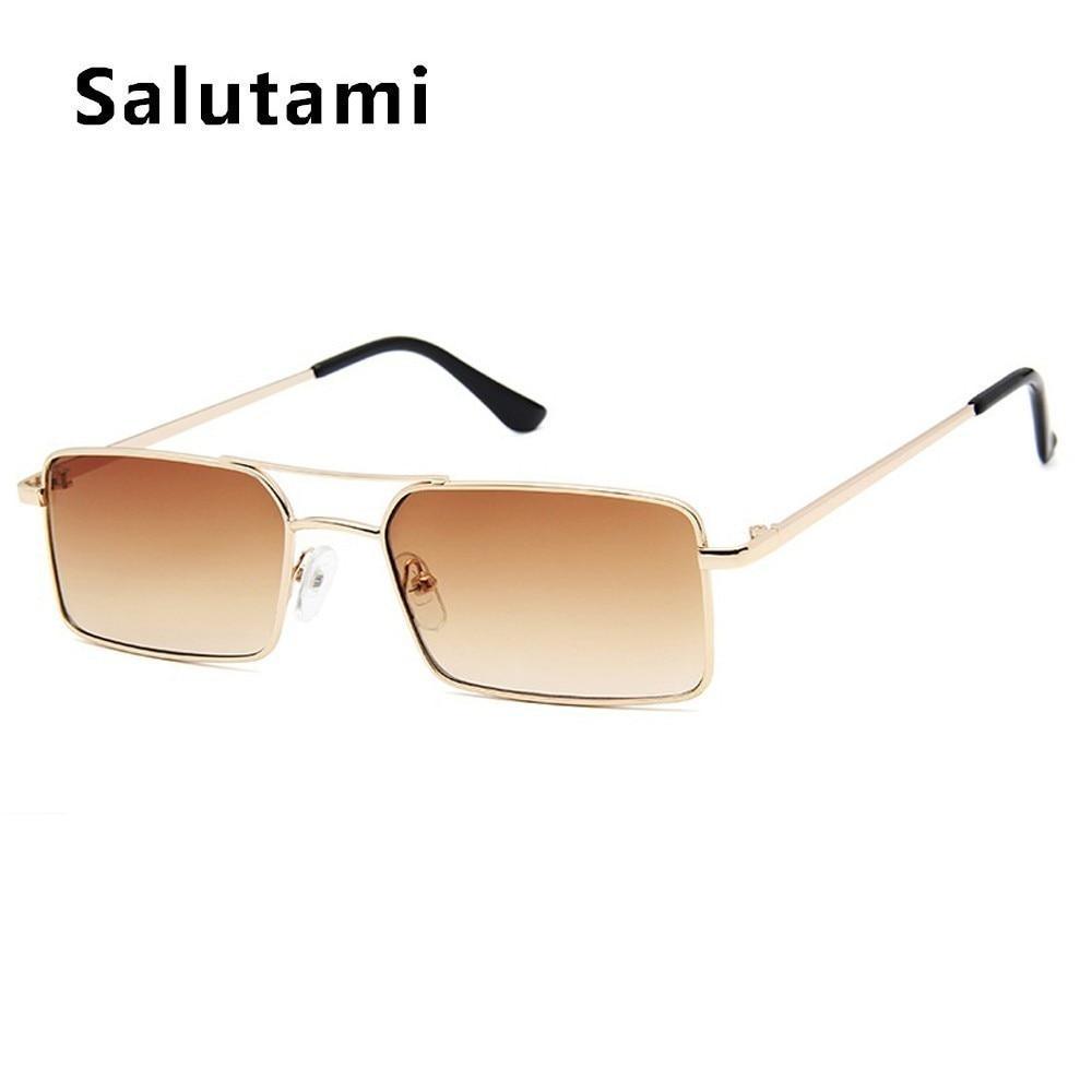 Lunettes de soleil de luxe célèbres Rétro Modernes Carrées Unisexe Homme et Femme avec petite monture en alliage métallique et double pont transparent pour homme