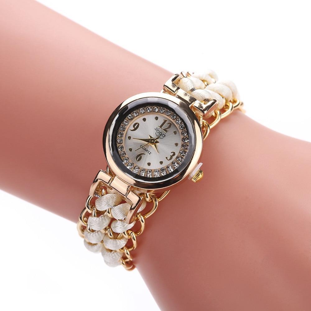 Montres Bracelets Faits à la Main pour Femmes Perles Corde Tricotées Montres-Bracelets Réglables Cadeau Pour Femmes, Dames et Filles