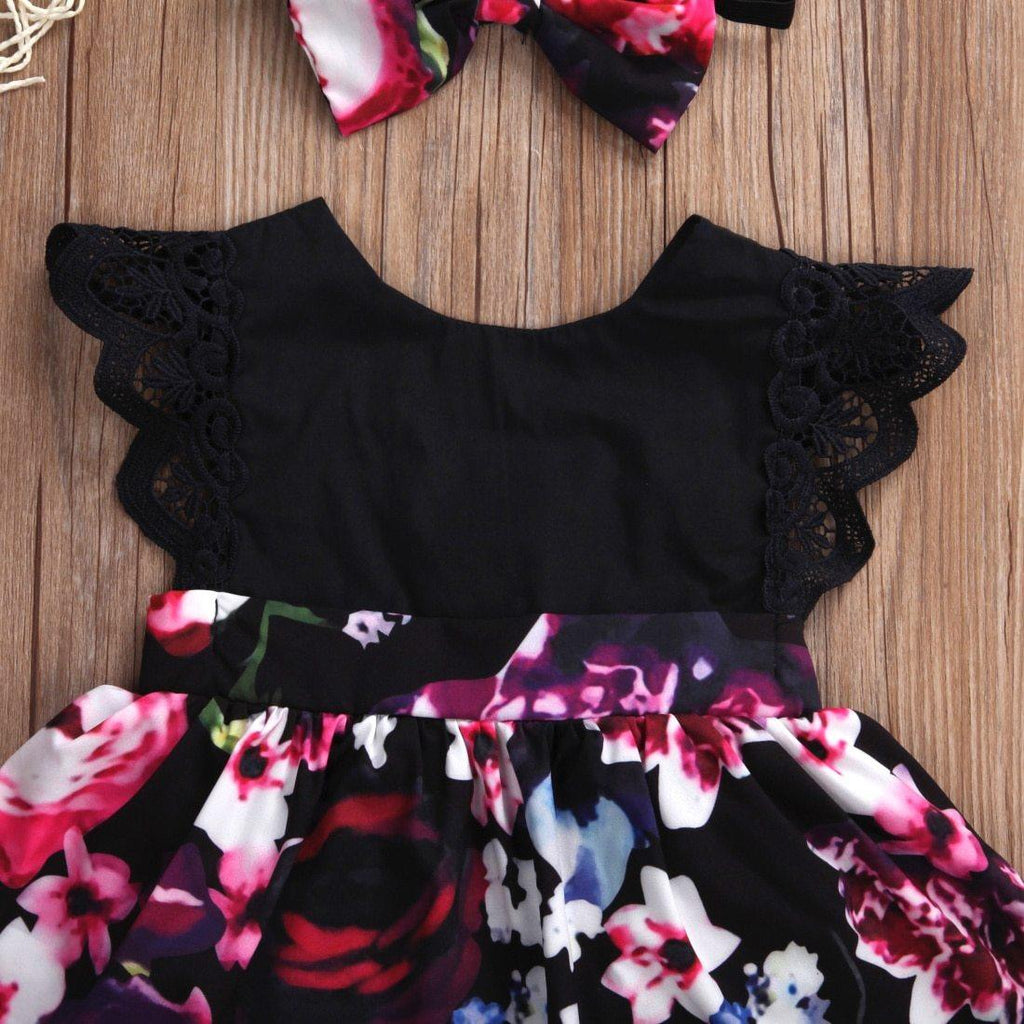 Barboteuse de luxe tendance pour bébé fille, robe tutu, bandeau, tenues florales, robe de soirée en fleurs, design intéressant avec nœud