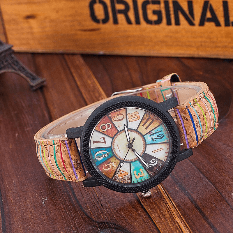 Montre-bracelet à quartz décontractée vintage en cuir pour femmes