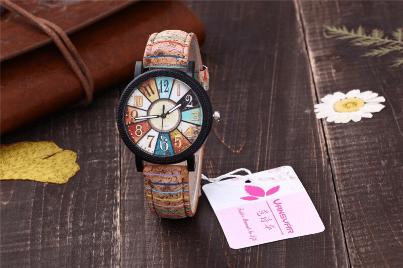 Montre-bracelet à quartz décontractée vintage en cuir pour femmes