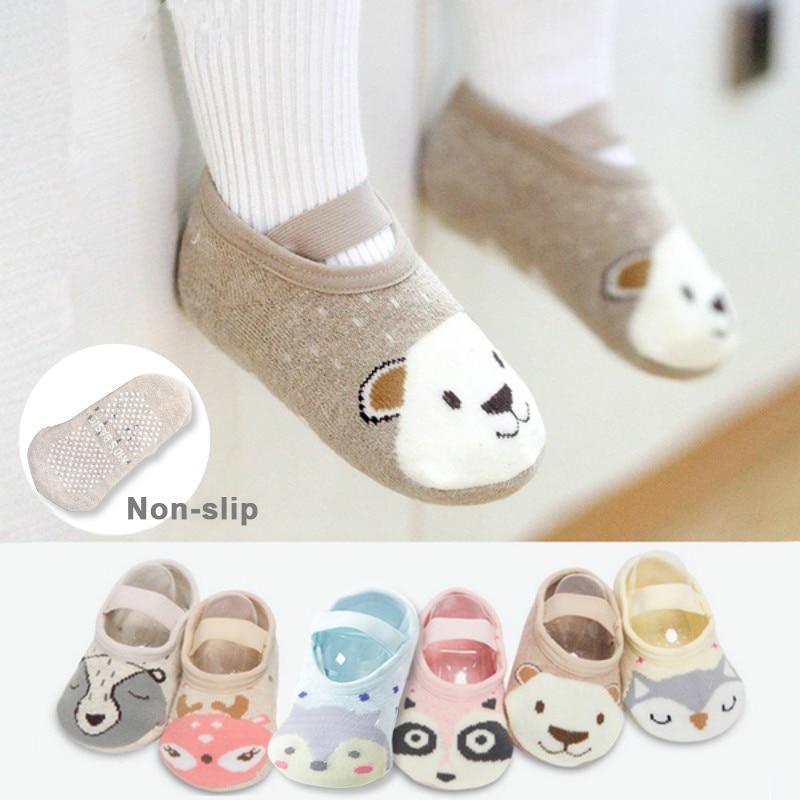 Chaussettes mignonnes antidérapantes respirantes en coton à motif dessin animé pour bébés filles et garçons, extensibles, pour la maison