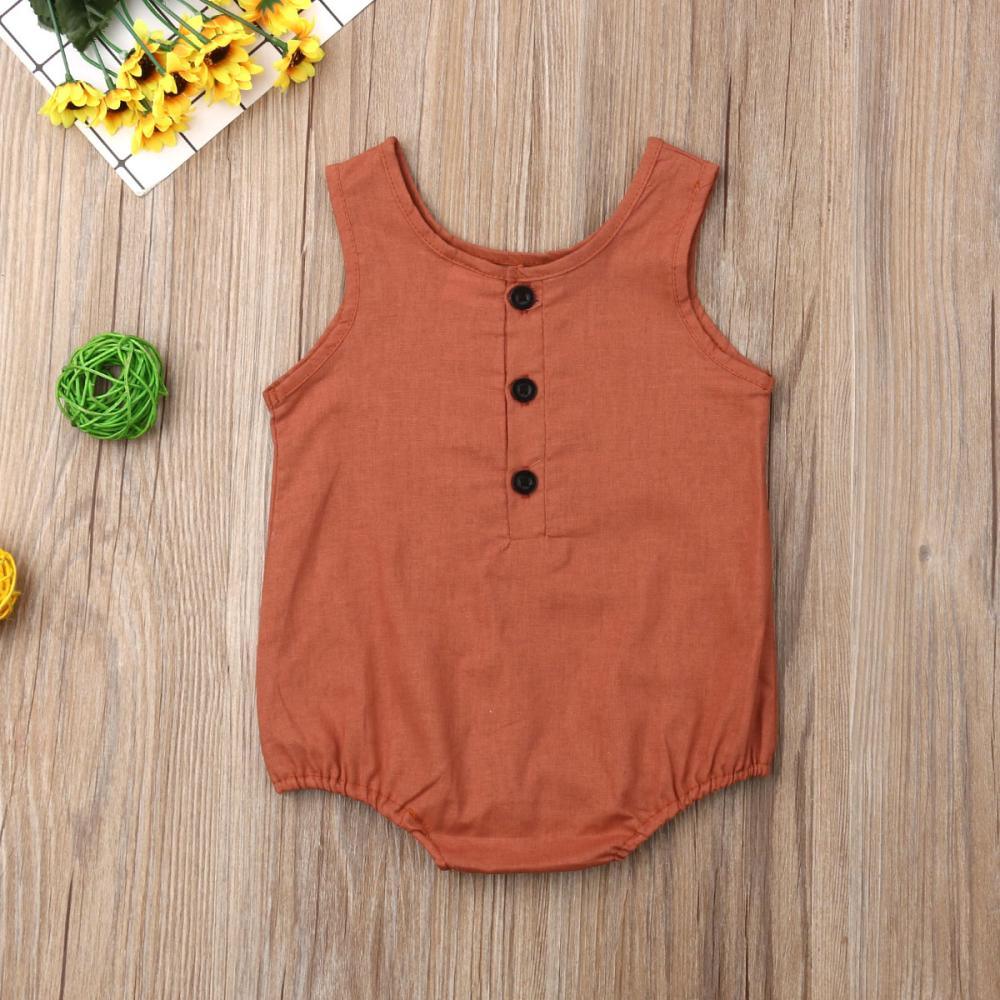 Ensemble barboteuse sans manches en coton et lin pour nouveau-né fille et garçon avec boutons