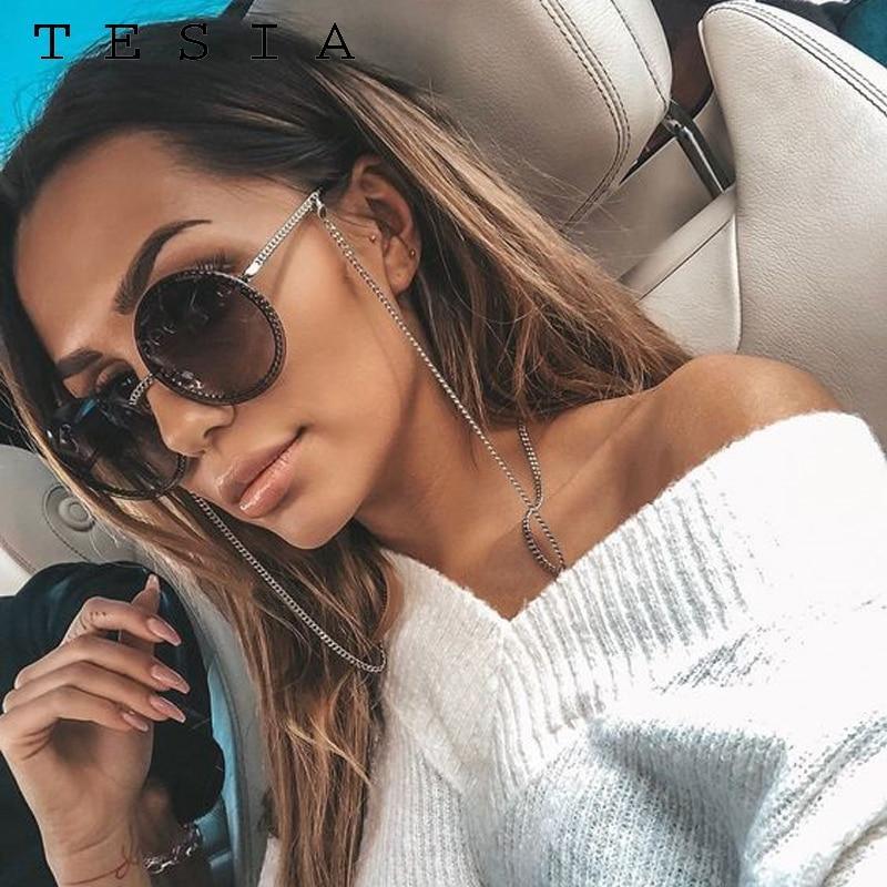 Célèbre Lunettes de Soleil Rondes Rétro Sans Monture Élégantes pour Femme et Dame avec Zircons et Diamants et Protection UV400