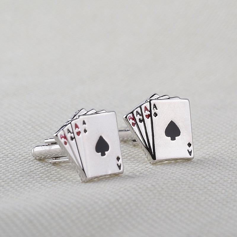 Pince à Cravate Cartes à Jouer Rétro Vintage Élégante Pince à Cravate Homme Clips Uniques Boutons de Manchette de Mariage pour Anniversaire Réunion d'Affaires et Vie Quotidienne