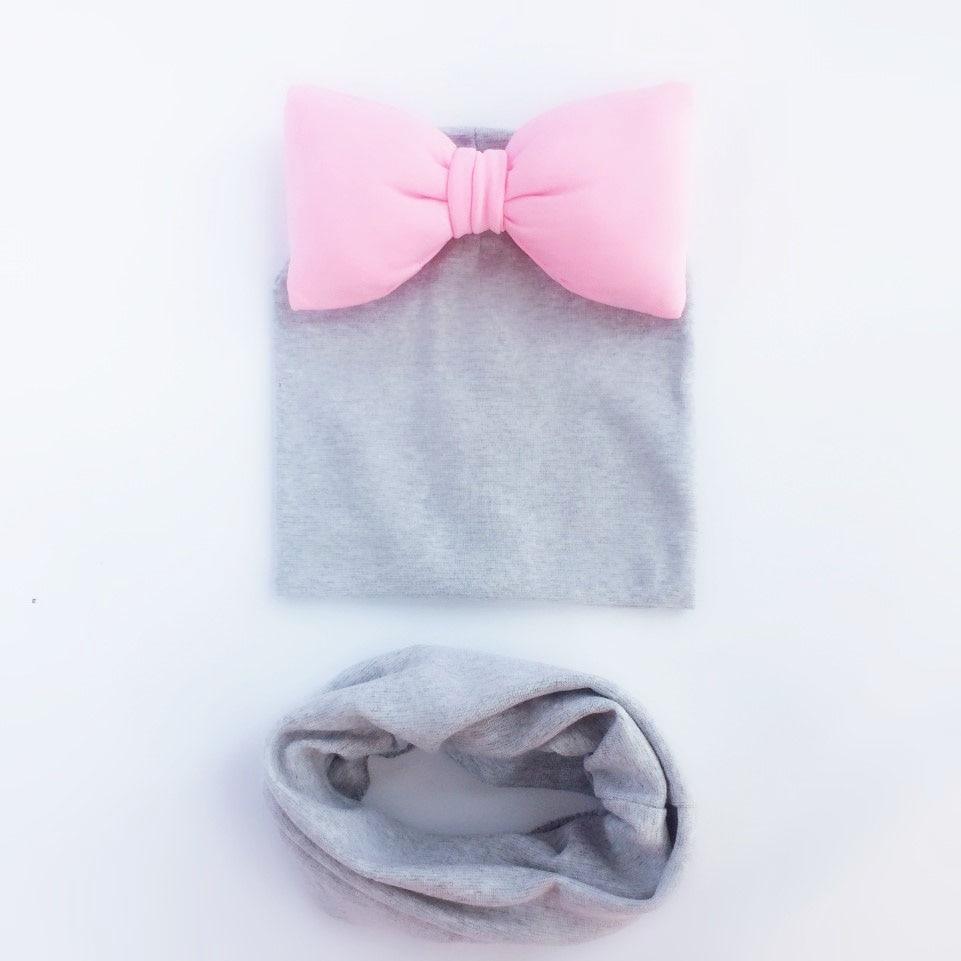 Ensemble Bonnet Bébé Fille grand nœud Papillon en Coton avec Col Écharpe pour Filles Bébé