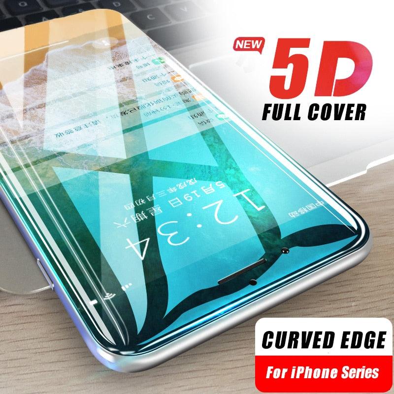 Verre Trempé Incurvé 5D 9H pour iPhone X XR XS 11 12 13 14 Pro Max 6 6S 7 8 Plus SE Mini Film de Protection d'écran Complet Dureté 9H Sans Bulles Installation Facile Film Protecteur d'écran