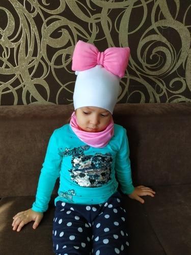 Ensemble Bonnet Bébé Fille grand nœud Papillon en Coton avec Col Écharpe pour Filles Bébé